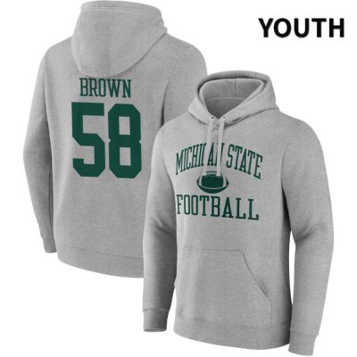 Youth Michigan State Spartans NCAA #58 Spencer Brown Gray NIL 2022 Fanatics Branded Gameday Tradition Pullover Football Hoodie BM32R32TE